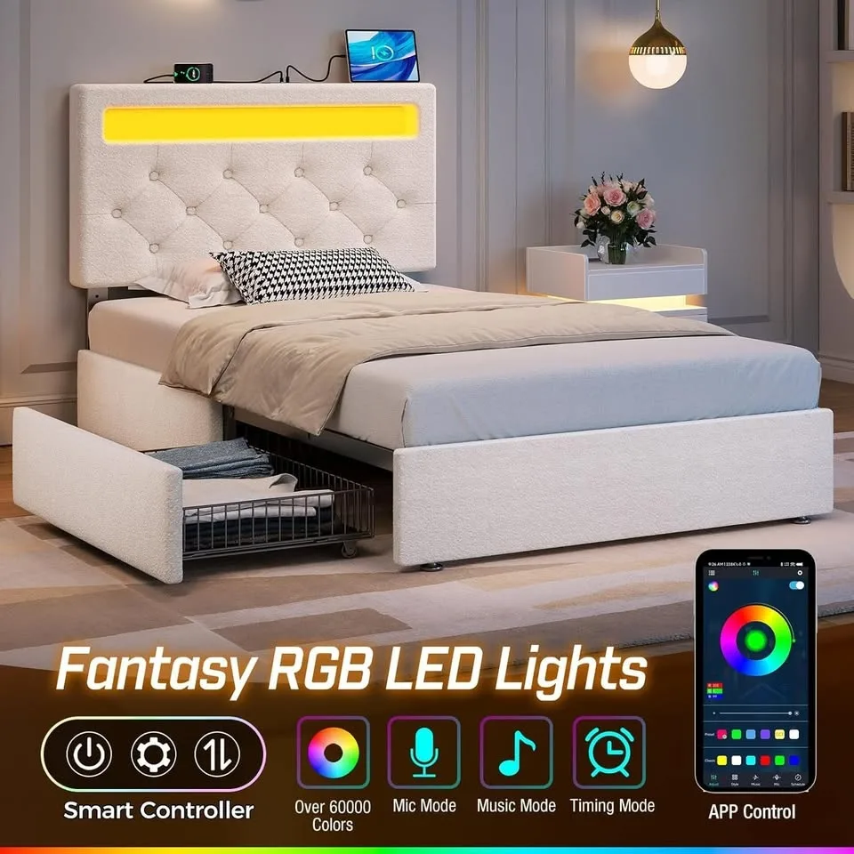 Rolanstar Twin Bed Frame with Storage & Charging Station image indicator(3)