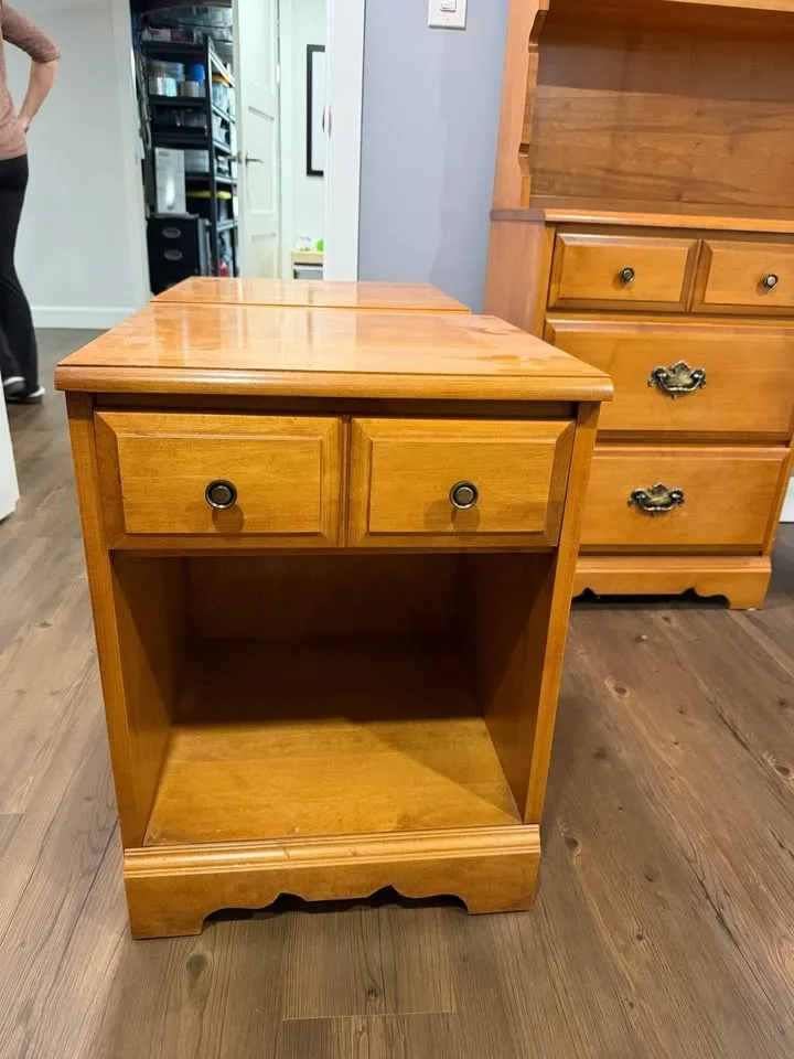 Solid Maple wood nightstands x 2 and Dresser image indicator(2)