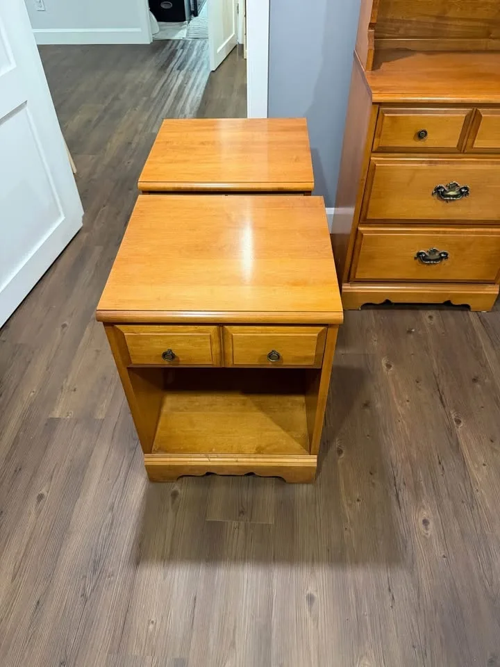 Solid Maple wood nightstands x 2 and Dresser image indicator(3)