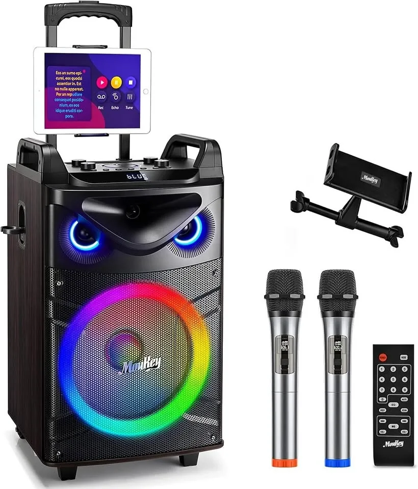 Moukey Karaoke Machine, Wood Pattern 10" Woofer