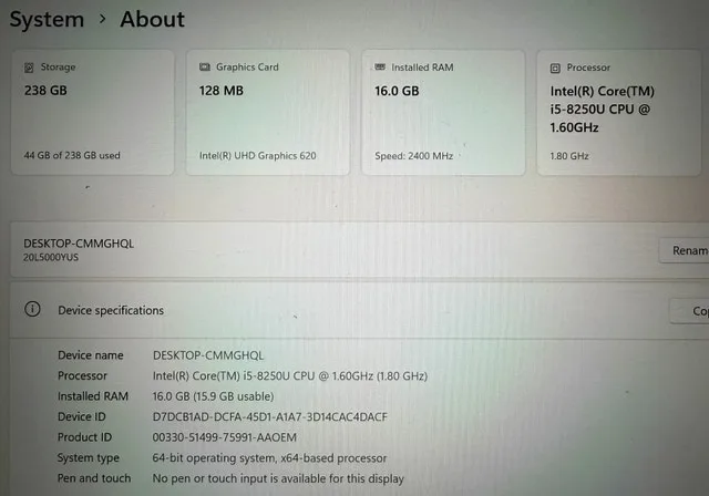 Lenovo T480 Laptop - i5-8250U 16GB RAM 256GB SSD HDMI Win11 image indicator(6)