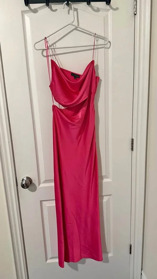 Satin Pink Cutout Maxi Dress – Size M– Like New