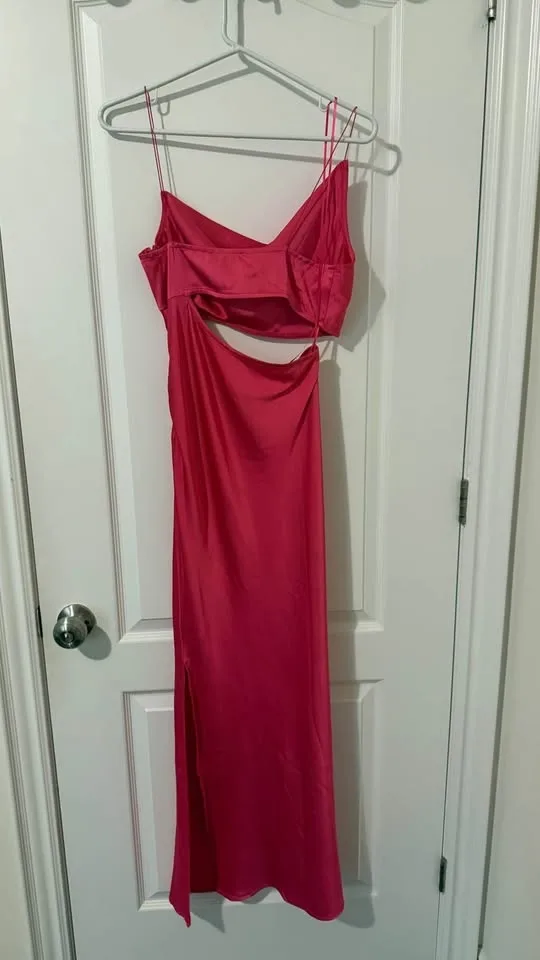 Satin Pink Cutout Maxi Dress – Size M– Like New image indicator(3)