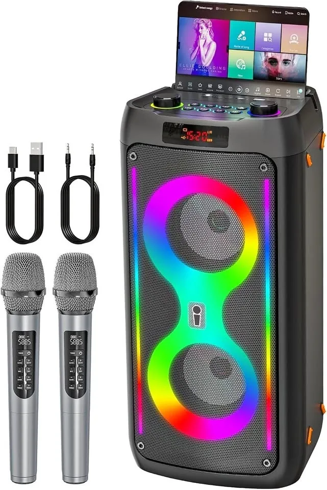 Karaoke Machine, Portable Bluetooth Speaker with 2 Mics