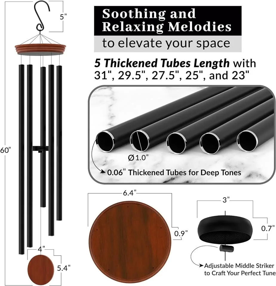 60" Extra Large Wind Chimes for Outside Deep Tone image indicator(4)