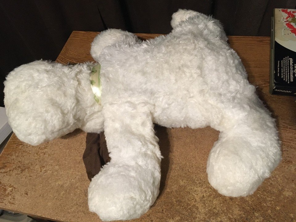 LARGE PLUSH PUPPY DOG 24" WHITE BROWN W/ BOW - photo 3