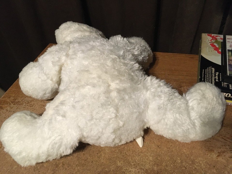 LARGE PLUSH PUPPY DOG 24" WHITE BROWN W/ BOW - photo 4