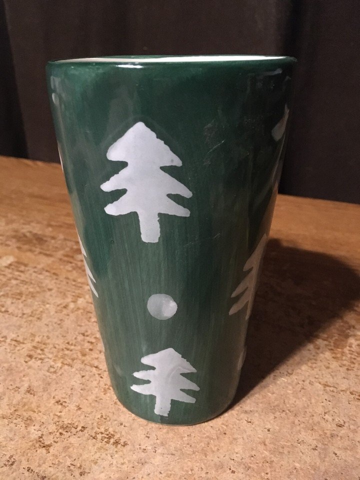 VINTAGE DESIGNPAC CERAMIC TALL 6" COFFEE MUG GREEN TREES CHRISTM - photo 2