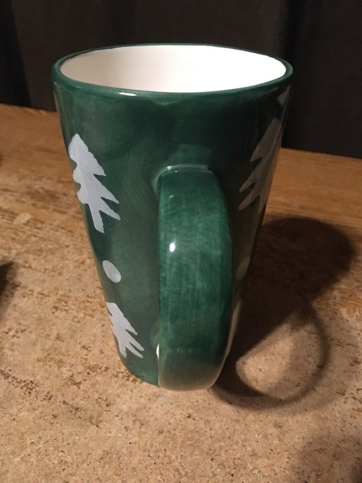VINTAGE DESIGNPAC CERAMIC TALL 6" COFFEE MUG GREEN TREES CHRISTM - photo 4