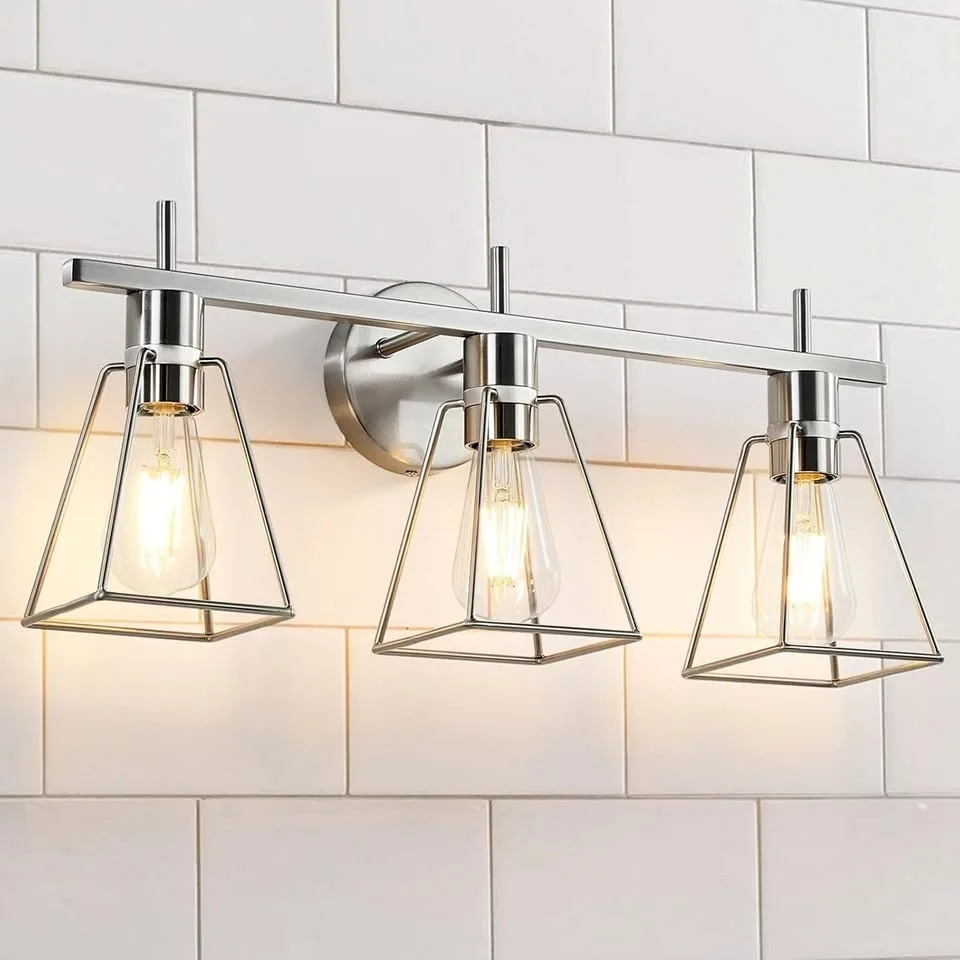 Industrial Bathroom Vanity Light 3-Lights Silver