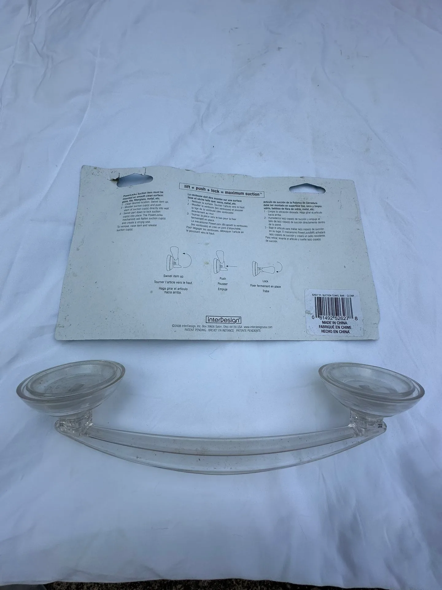 PowerLock Suction! Towel Bar, Clear, 6.75” long #Cleanout image indicator(2)