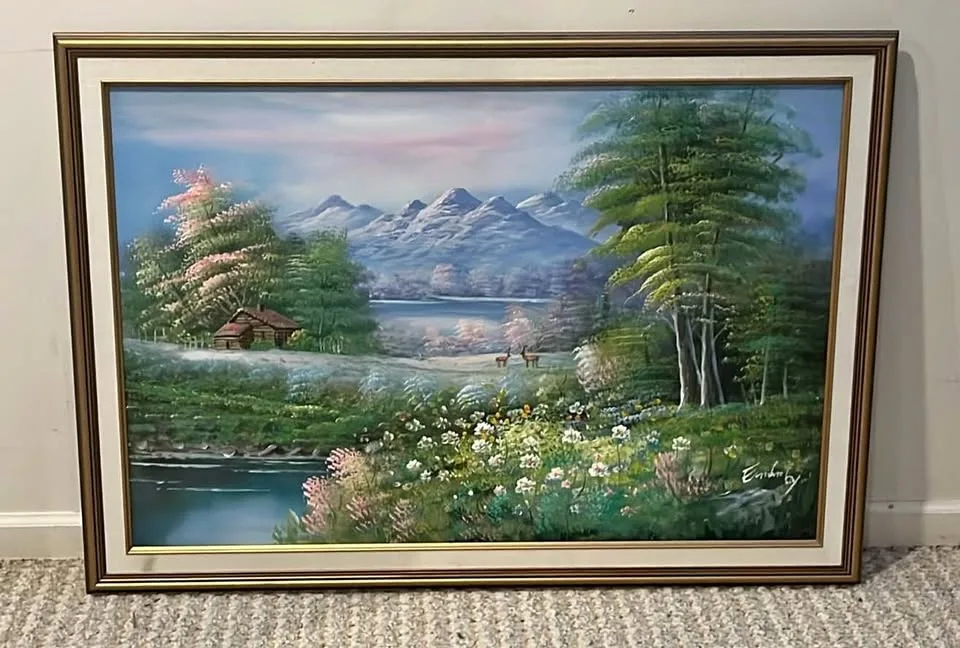 Large Framed Mountain Landscape Painting – 40.5” × 29” 🌄✨