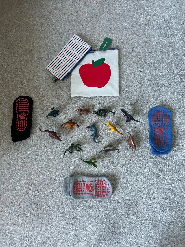 Colorful Dinosaur Toy Set with Socks and Pouches