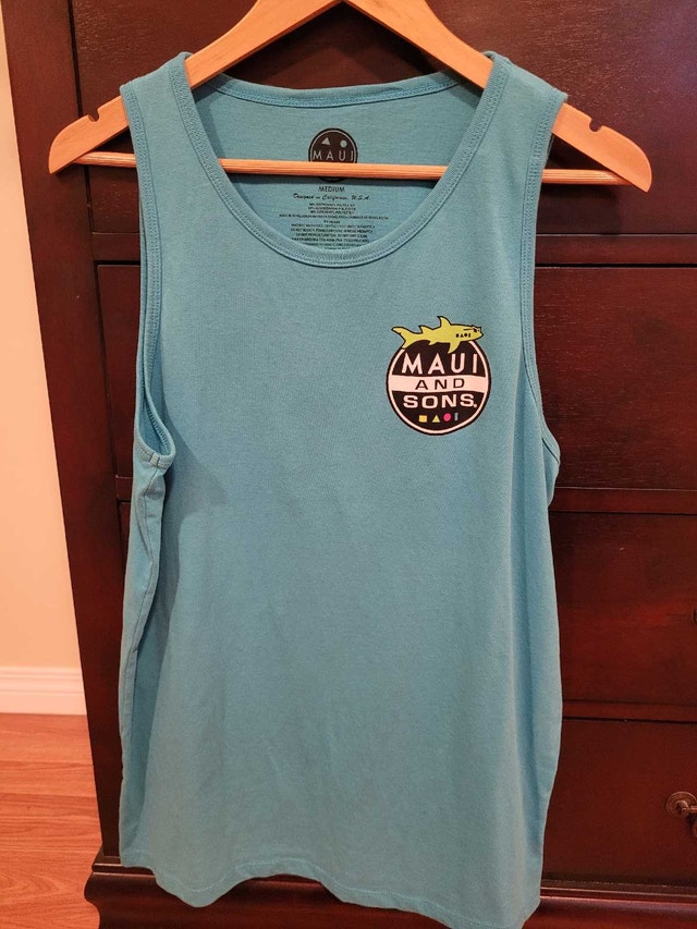 Men's Medium Maui and Sons Teal Graphic Tank Top Shirt