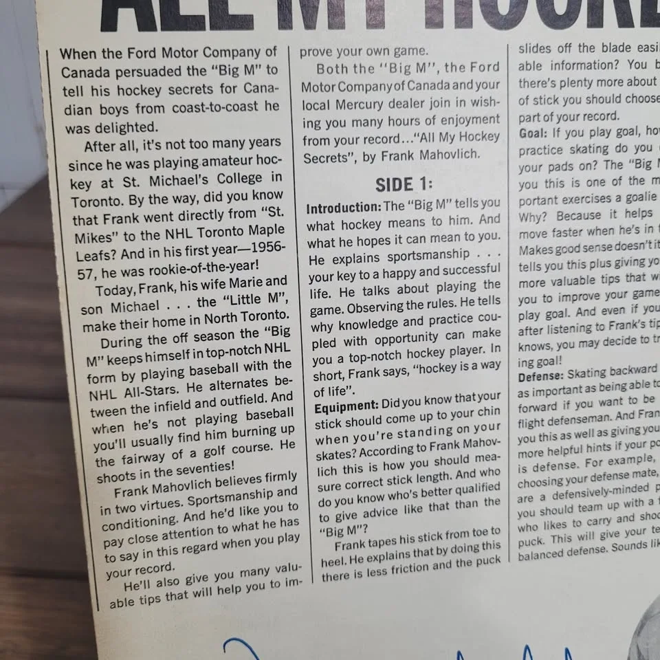 Frank Mahovlich "All My Hockey Secrets" Record LP image indicator(5)