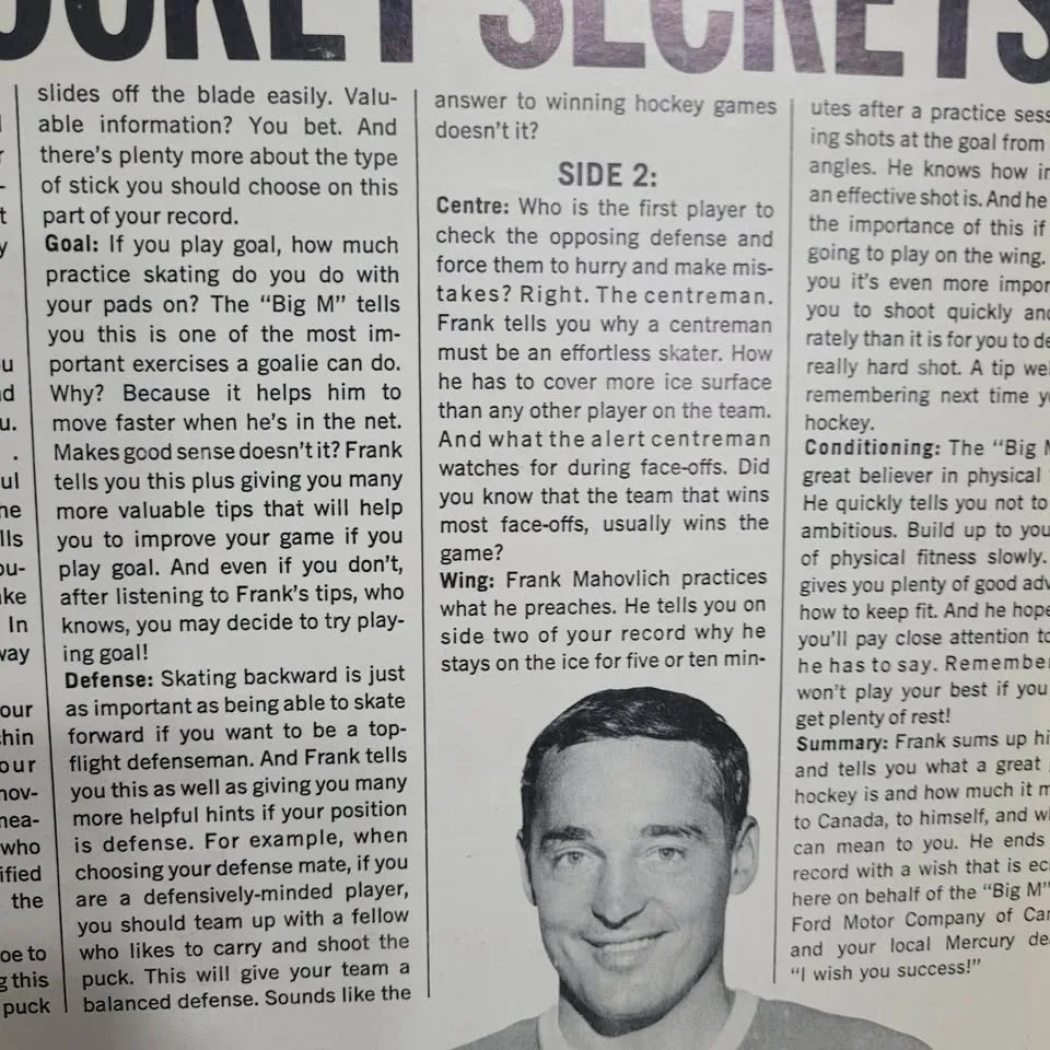Frank Mahovlich "All My Hockey Secrets" Record LP image indicator(6)