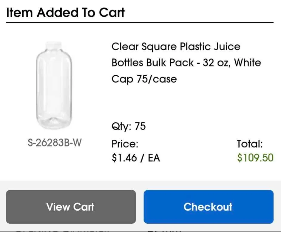 BNIB: 50 qty - Plastic Juice Jugs w. Security Seal Caps ULINE