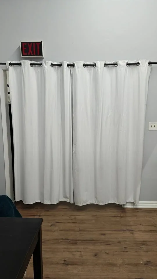 Adjustable Industrial Pipe Curtain Rod — 72"–144" — Like New image indicator(7)