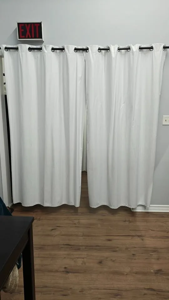 Adjustable Industrial Pipe Curtain Rod — 72"–144" — Like New image indicator(10)