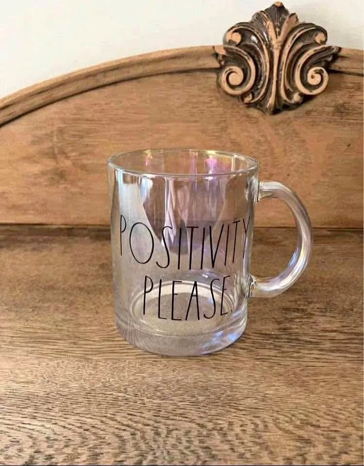 Rae Dunn Positivity Please Glass Mug