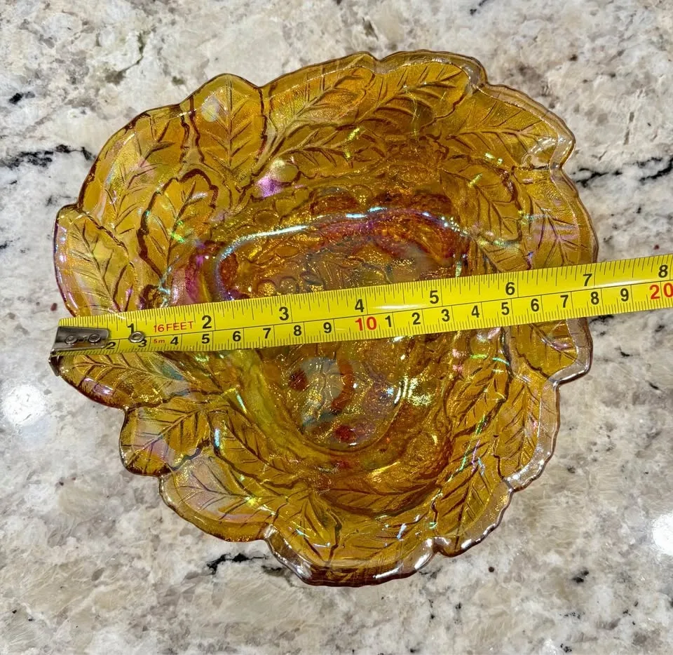 Amber Carnival Glass Grape and Leaf Bowl image indicator(6)