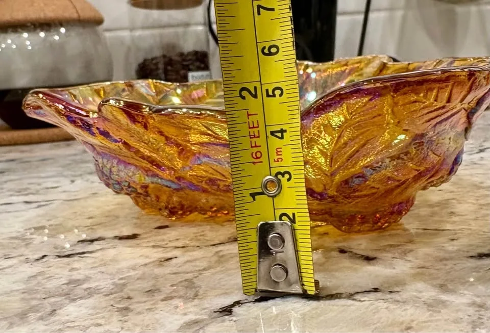 Amber Carnival Glass Grape and Leaf Bowl image indicator(7)