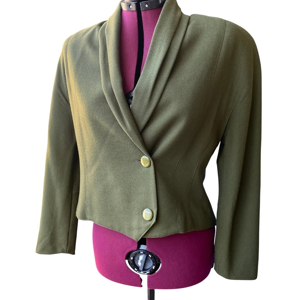 vintage wool blazer forest green - read description - photo 2