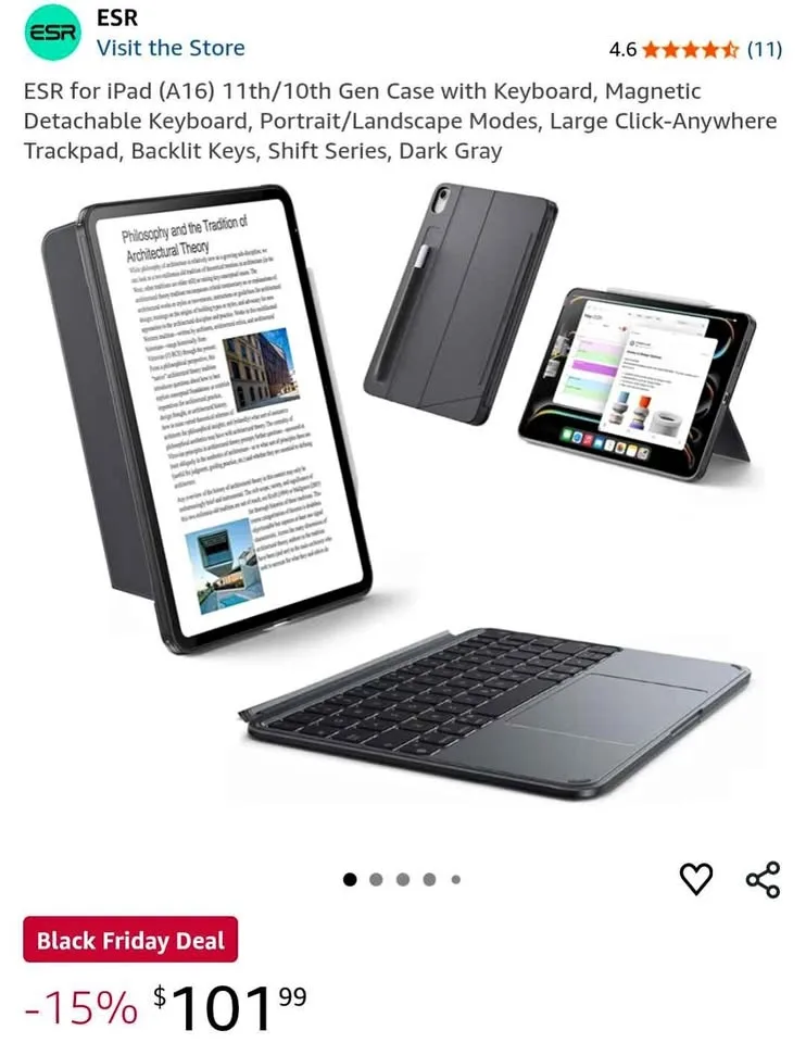 IPad 11" ESR Magnetic Keyboard Case - New