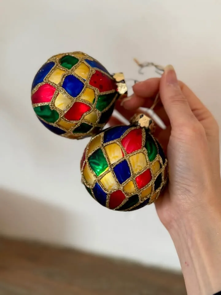 Vintage Christmas Ornaments - Set of 7 Blown Glass Balls, Retro image indicator(2)