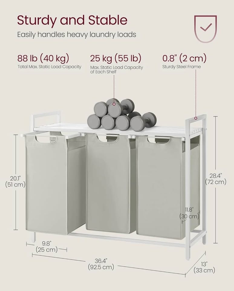 VASAGLE Laundry Hamper – 3-Bag Laundry Sorter - Brand New - photo 2