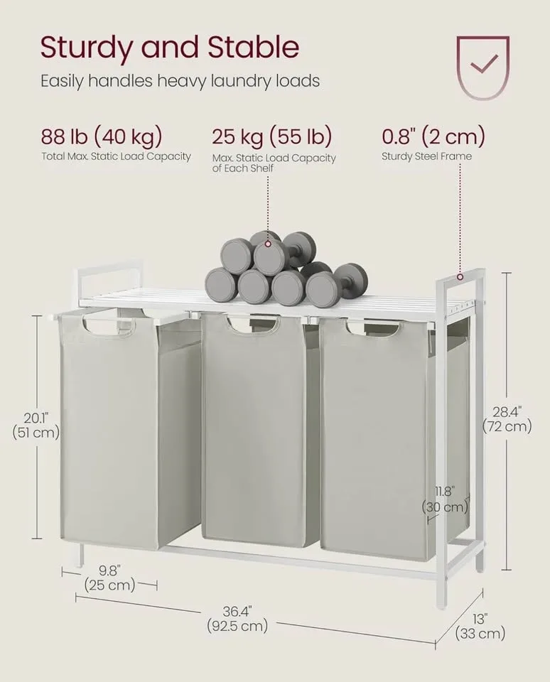 VASAGLE Laundry Hamper – 3-Bag Laundry Sorter - Brand New image indicator(2)
