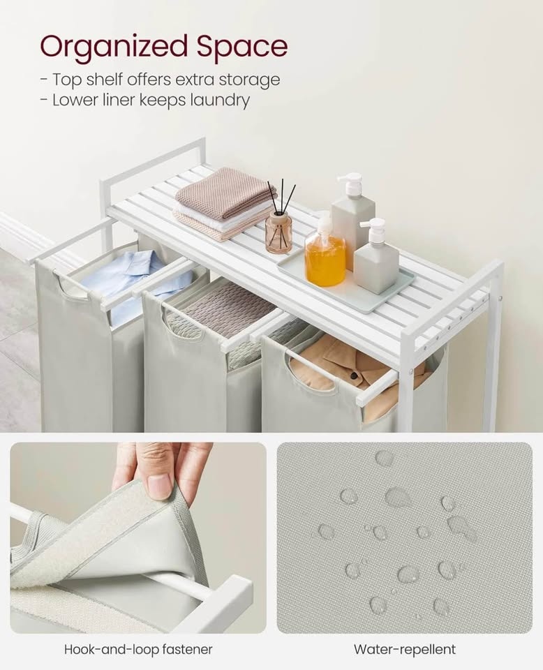 VASAGLE Laundry Hamper – 3-Bag Laundry Sorter - Brand New - photo 5