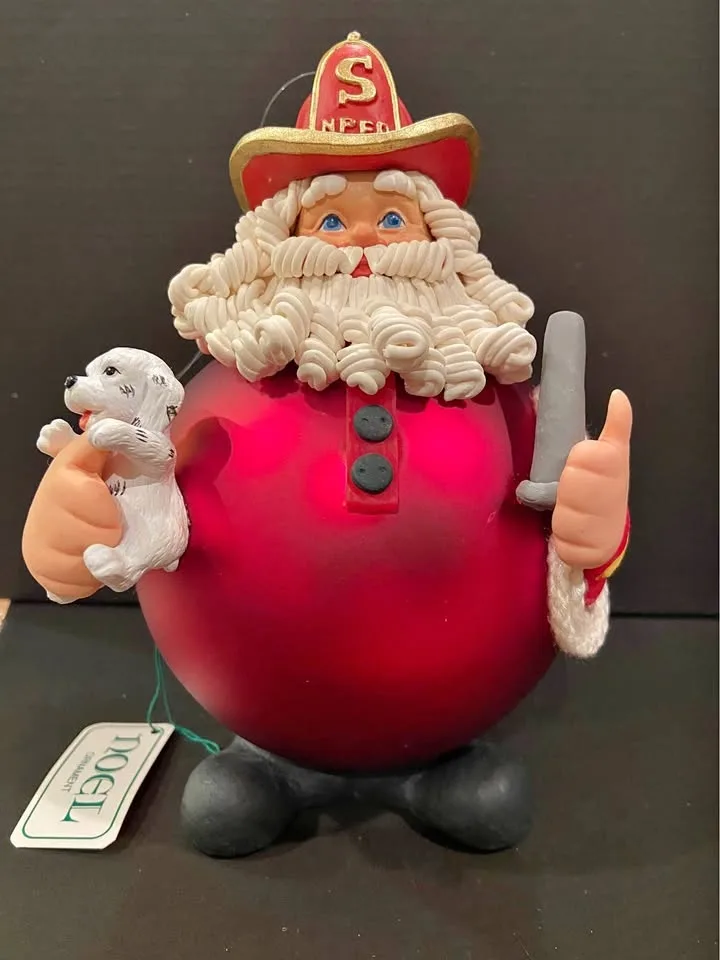 Vintage Fireman Santa Glass Ornament, by Department 56