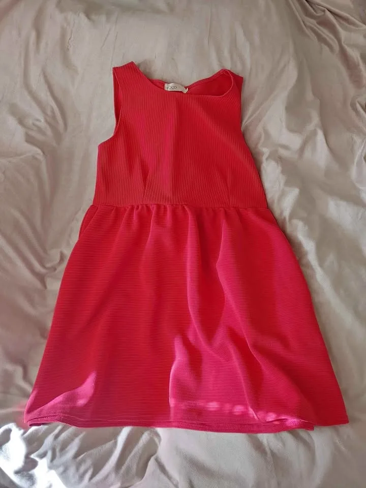 Bright Pink Rib-Knit Dress with Bows on the Back