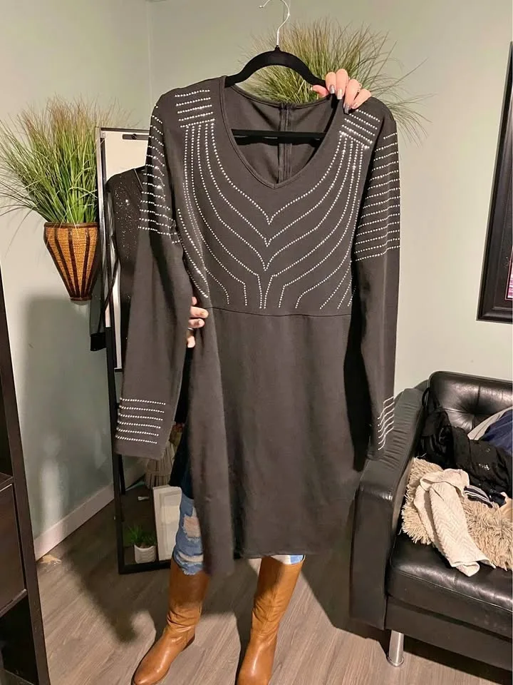 Black Rhinestone Tunic / Dress – Elegant Sparkle Design XL