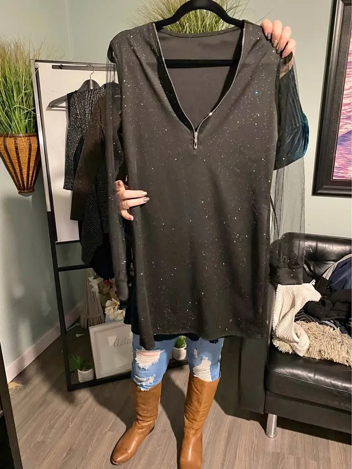 Black Sparkle Mesh Tunic Dress - Size large. $30/OBO