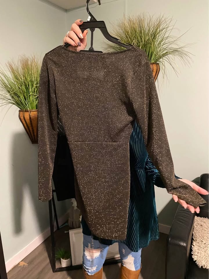 Rolla Coster Black/bronze Glitter Ruched Mini Dress, Size Small. - photo 3