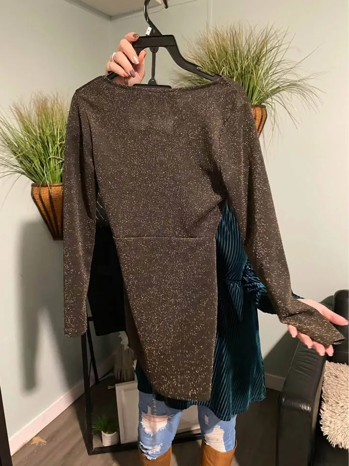 Rolla Coster Black/bronze Glitter Ruched Mini Dress, Size Small. image indicator(3)