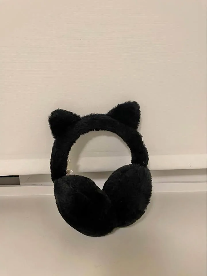 Winter black cat earmuffs