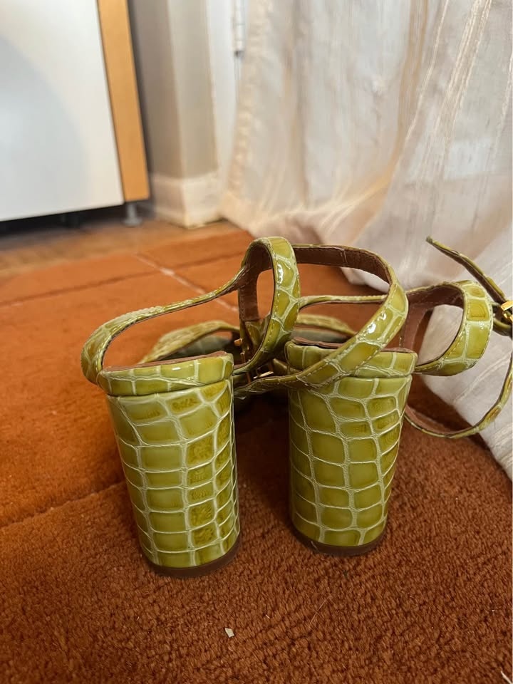 Chunky green croc leather heels size 7 - photo 3