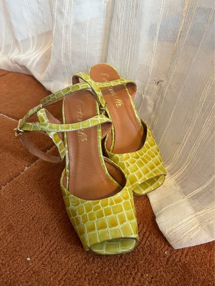 Chunky green croc leather heels size 7 - photo 5