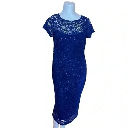Marina blue lace and sequin short sleeve dress sz 10