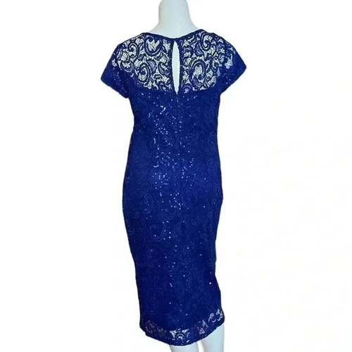 Marina blue lace and sequin short sleeve dress sz 10 - photo 2