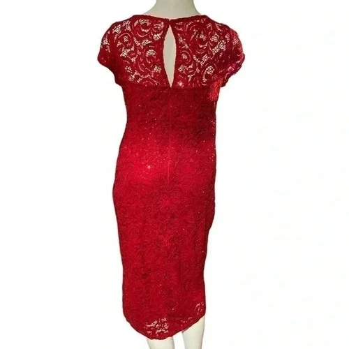 Marina red lace and sequin short sleeve dress sz S - photo 2