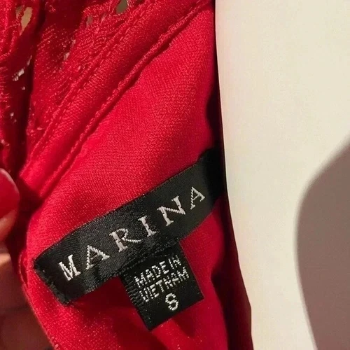 Marina red lace and sequin short sleeve dress sz S - photo 4