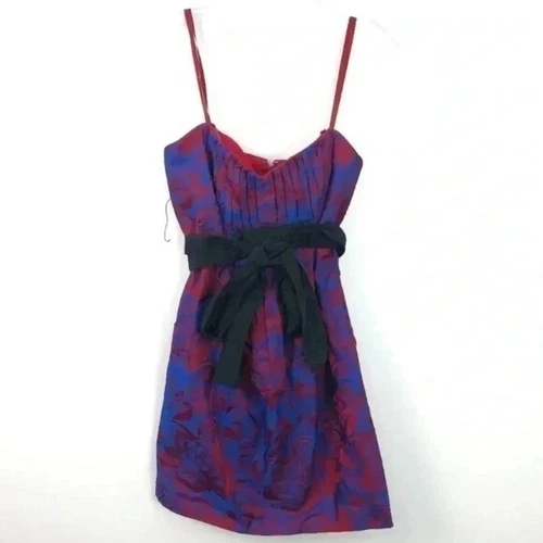 BCBGMaxAzria blue and red pleated dress with belt sz 2