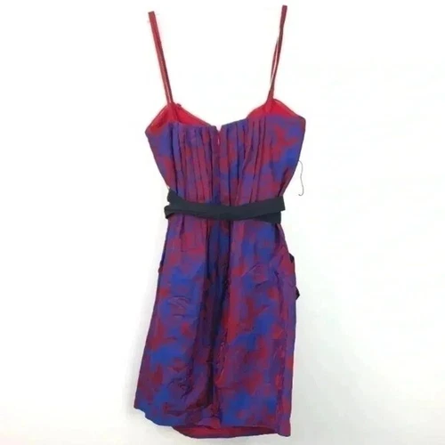 BCBGMaxAzria blue and red pleated dress with belt sz 2 - photo 2