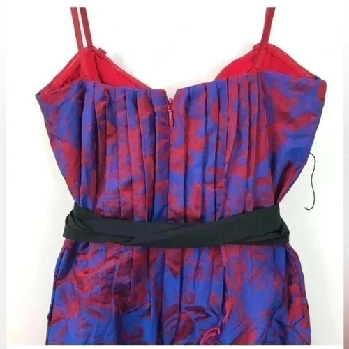 BCBGMaxAzria blue and red pleated dress with belt sz 2 - photo 3