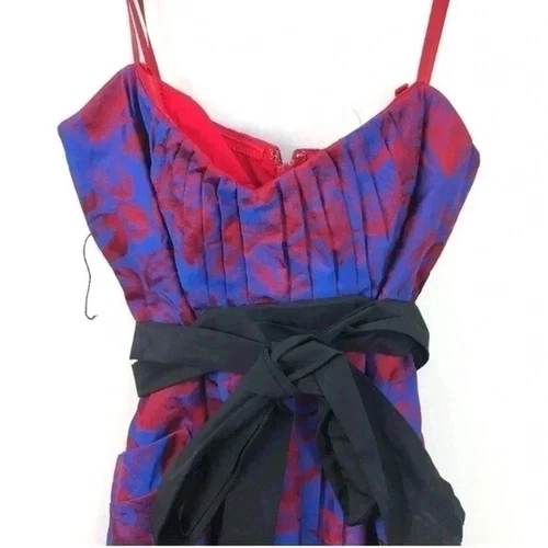 BCBGMaxAzria blue and red pleated dress with belt sz 2 - photo 4