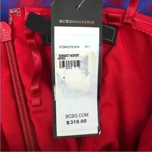 BCBGMaxAzria blue and red pleated dress with belt sz 2 - photo 5